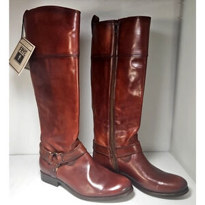 Frye Melissa Harness Tall Brown Leather Riding Boots US Women's 8.5 B, OPEN BOX